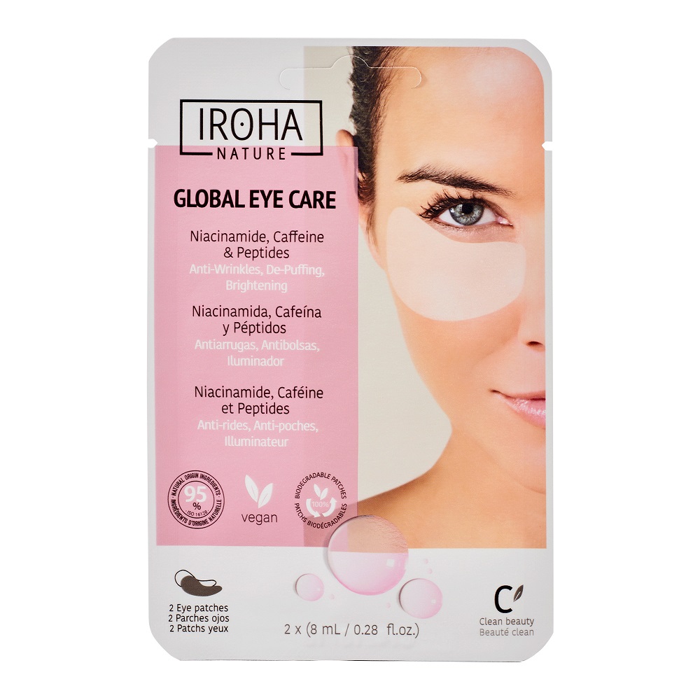 Iroha Augen-Maske Global Eye Care, 15 Sachets (á 2 Patches) im Display Niacinamide + Caffeine + Peptides