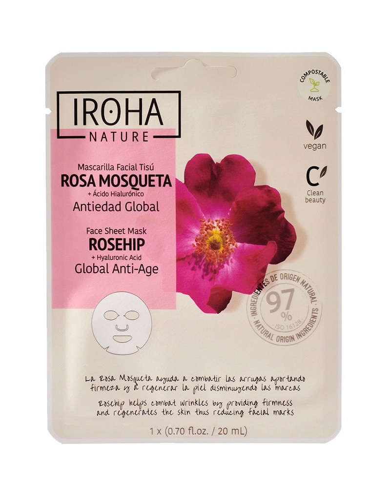 Iroha Tuch-Maske Global Anti-Age Mask  (15 Masken im Display)  Rosehip + Hyaluronic Acid