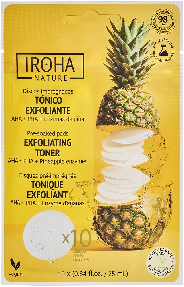 Iroha Toner Pads Exfoliating & Brightening 1 Sachet (10 Pads) AHA + PHA + Pineapple Enzymes