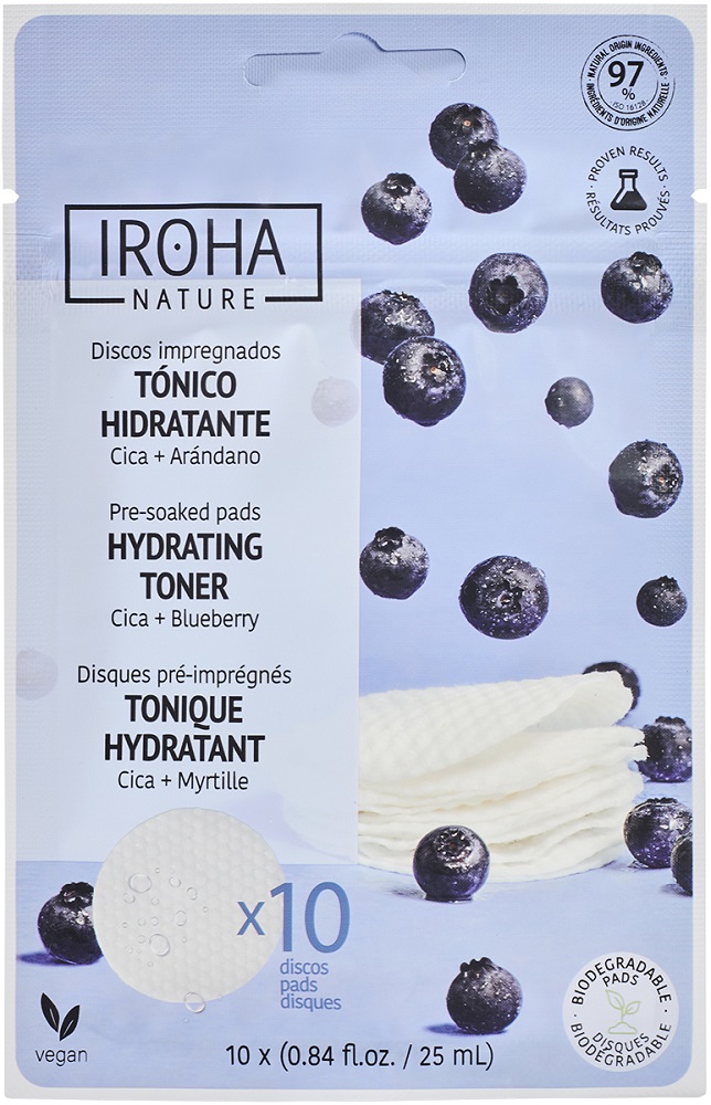 Iroha Toner Pads Hydrating & Soothing, 1 Sachet (10 Pads) Cica + Blueberry